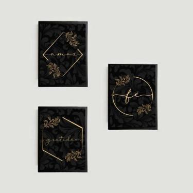 Imagem de Kit 3 Quadros Fé, Amor E Gratidão 45X34Cm Com Vidro Preta