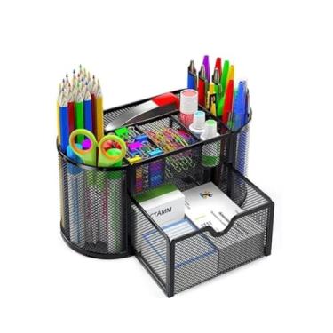 Imagem de Porta Lápis Organizador Mesa Escritório 9 Divisórias Aramado Preto