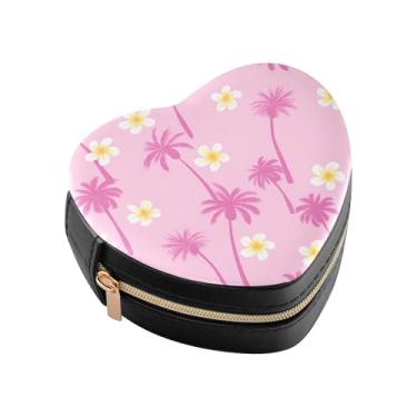 Imagem de Burbuja Caixa de joias com flores tropicais, palmeiras, formato de coração, mini estojo de viagem para mulheres e meninas, organizador portátil de armazenamento para brincos, anéis, colares e