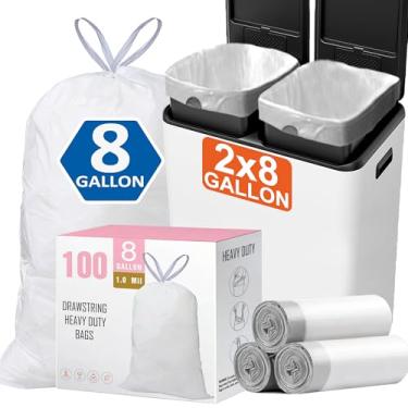 Imagem de Sacos de lixo de 8 galões para lata de compartimento duplo (2 x 8 galões) 100 unidades 1,0 mil espessura cordão forro de lixo de cozinha pré-separado compatível com o código do forro 30A todas as