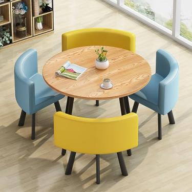 Imagem de Conjunto de mesa e cadeiras que economizam espaço, conjunto de mesa de cozinha redonda de couro, combinação de mesa de recepção e cadeira, com 1 mesa e 4 cadeiras, para sala de estar, cozinha, sala de