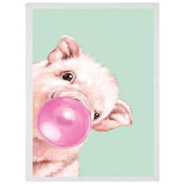 Imagem de Quadro Decorativo Porquinho Bubble Gum 45X34 C/Vidro Branca
