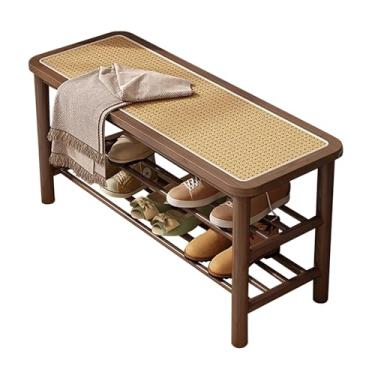 Imagem de Farmhouse Banco de armazenamento de sapatos de 3 níveis, organizador de sapateira de entrada de madeira para sala de estar e quarto, solução de armazenamento de calçados elegante, design que economiza