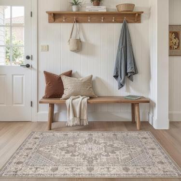 Imagem de Tortania Tapete de área para sala de estar - Tapete lavável 7,5 x 12,7 cm, vintage, oriental, envelhecido, casa de fazenda, pequeno e fino, para sala de estar, quarto, mesa de jantar, escritório em