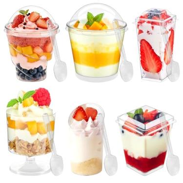 Imagem de LifeisLuck 435 peças de copos de sobremesa de plástico com tampas e colheres, 142 g e 85 g mini copos transparentes para sobremesas, aperitivo, sorvete, pudim, geleia, frutas, mousse