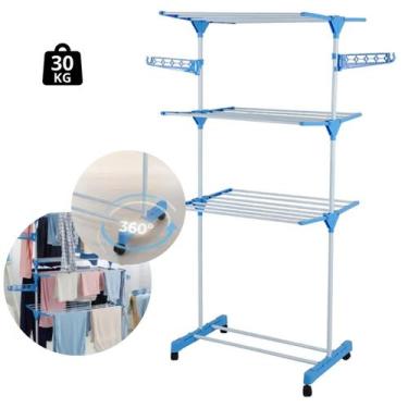 Imagem de Aço Roupas Varal Dobrável Retrátil Compacto 3 Andares Seca Fácil - Oás