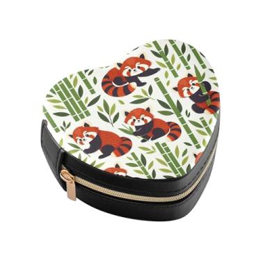Imagem de Burbuja Linda caixa de joias em forma de coração de panda vermelho mini estojo de joias de viagem para mulheres e meninas, estojo portátil organizador de armazenamento para brincos, anéis, colares e
