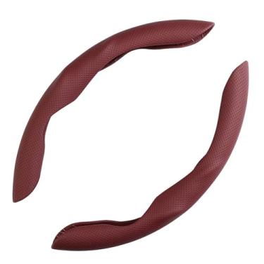 Imagem de Perficio Capa de volante de carro, protetor segmentado de material de couro napa, General Motors, diâmetro do volante de caminhão 38 cm (vermelho)