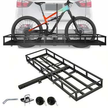 Imagem de ZUIWAN Suporte de engate de 2 bicicletas para receptor de 5 cm - plataforma conversível de transporte de bicicleta e suporte de carga, suporte de engate resistente para carros, SUVs, caminhões