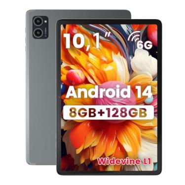 Imagem de Azeyou Tablet Android 14 atualizados 2025, processadores Octa-core para tablet de 10,1 polegadas com 8 GB de RAM, 128 GB de ROM, tela sensível ao toque IPS, Wi-Fi 6, BT 5.0, câmera dupla, bateria de