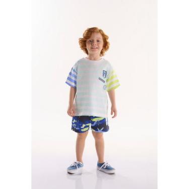 Imagem de Conjunto Infantil para Menino oMar com Camiseta e Short Três e Já, Bra