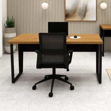 Imagem de Mesa Escrivaninha 1,50m x 0,70m com Pés Metálicos F5 Office, Freijó co