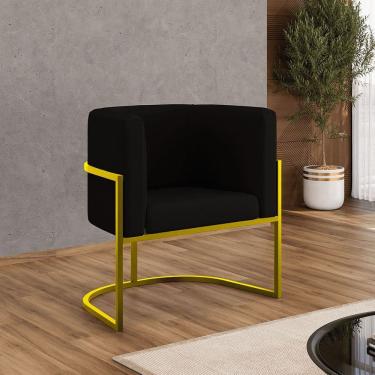 Imagem de Poltrona Veludo Decorativa Lua Recepção Base de Ferro Gold
