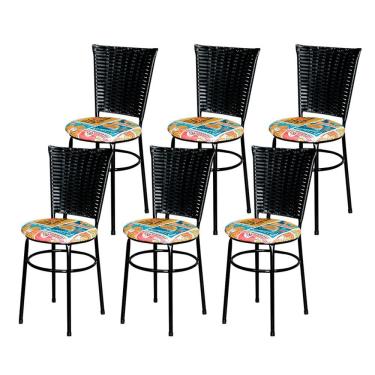 Imagem de 6 Cadeiras Para Mesa Preta Hawai Preto Assento Floral Cor:happy Hour