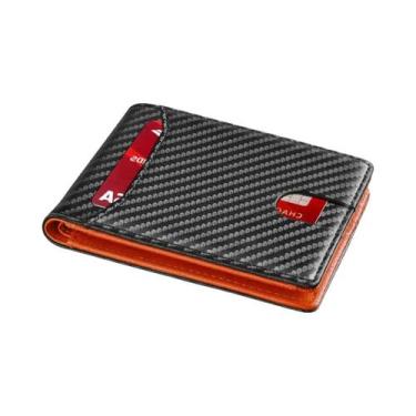 Imagem de Carteira Masculina Ultrafina Com Padrão De Fibra De Carbono RFID, Dobr