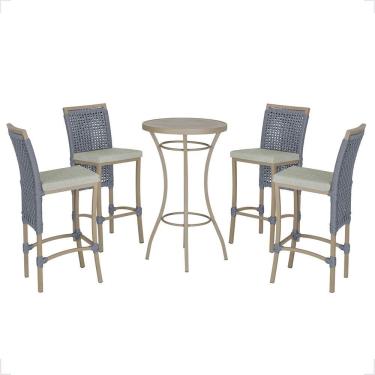 Imagem de Mesa Bistrô Com 4 Banquetas Roma Fendi Corda Náutica 3 Trama Prata