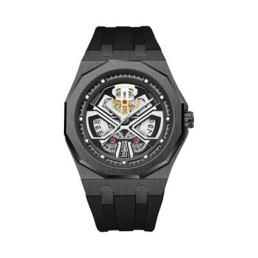 Imagem de Relógio Masculino Preto Esqueleto Punk De Quartzo Com Pulseira De Sili