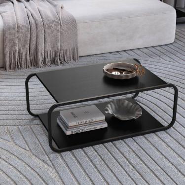 Imagem de Mesa de Centro 80cm Orgânico Pé Metal Luna Nero/Preto
