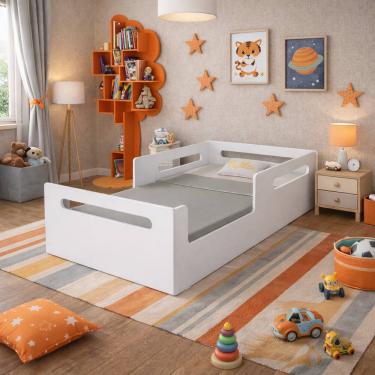 Imagem de Cama Infantil Para Quarto De Criança Solteiro Baixa Em Mdf Com Colchão