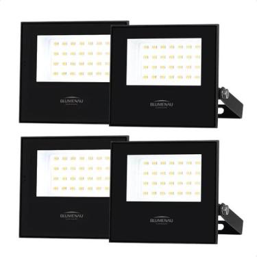 Imagem de Kit 4 Refletor Holofote LED Slim 50W Preto IP65 Blumenau Bivolt - Blum