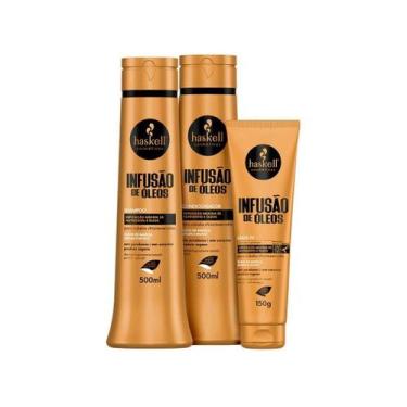 Imagem de Kit Haskell Infusão de Óleos Sh, Cond 500ml e Leave-In 150g