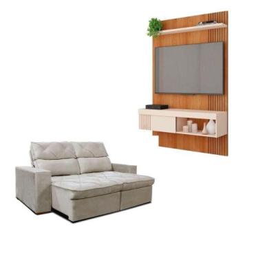 Imagem de Kit Sofá Cheer Solar 3 Lugares Com Painel Jade Caemmun Freijo/off Whit