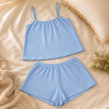 Imagem de Pijama Feminino Short Doll Cropped Suede Canelado Alça Macio - Beleza 