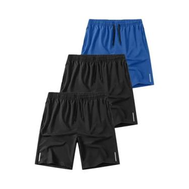 Imagem de Shorts Casuais Masculinos Para Corrida E Academia, Conjunto De 3 Peças