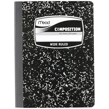 Imagem de MEA09910 - Livro de Composição de Capa de Mármore Preta Costurada com Regra Larga 11/32, 100 Folhas, Tamanho da Mídia: 19 x 24,7 cm