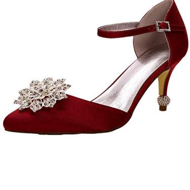 Imagem de Sapatos femininos D Orsay salto médio casamento bico fino casamento casamento strass, Nred, 10