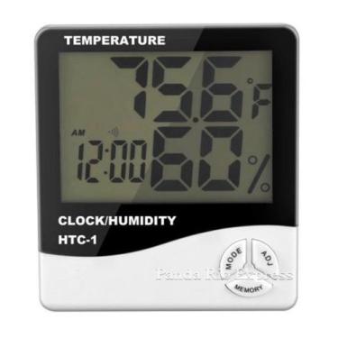 Imagem de Termo Higrômetro Digital Termômetro Relógio Medidor Temperatura Umidad