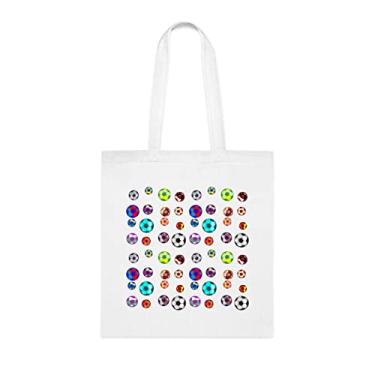 Imagem de Sacola de futebol unindo todos os países e pessoas, presente divertido, bolsa de ombro, bolsas reutilizáveis, ideia de presente de cesta de Natal de aniversário, Branco