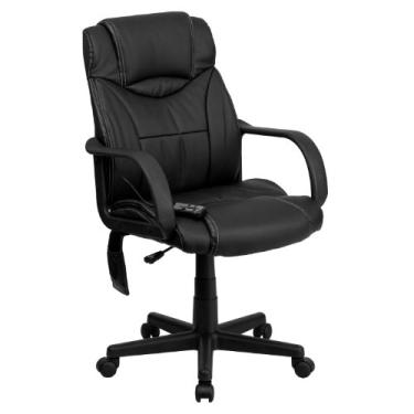 Imagem de Flash Furniture Laverne Cadeira de escritório giratória executiva macia de couro preto ergonômico com braços