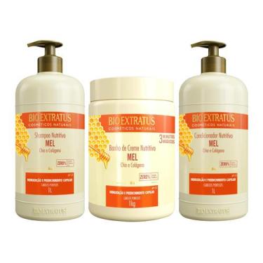 Imagem de Kit Shampoo Condicionador Banho Creme Mel Bio Extratus 1Kg/L Nutrição