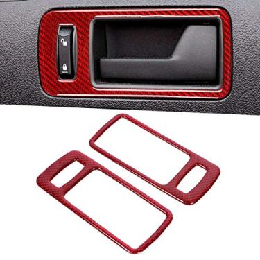 Imagem de JIERS Para Ford Mustang 2009-2013, capa para maçaneta de porta de carro interior vermelho adesivo de acabamento de fibra de carbono acessórios automotivos