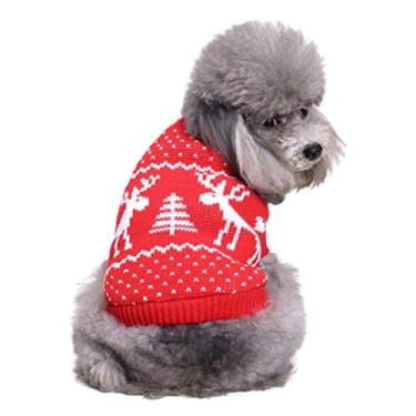 Imagem de Suéter de Natal para cães POPETPOP – Suéter natalino com renas para cães e gatos – Suéter clássico vermelho P