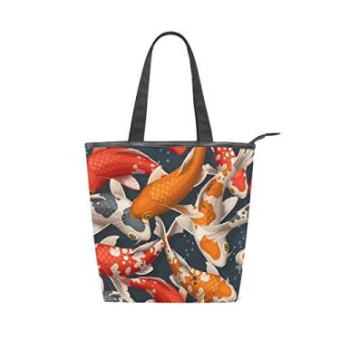 Imagem de Bolsa feminina de lona durável Koi Carps sacola de grande capacidade para compras