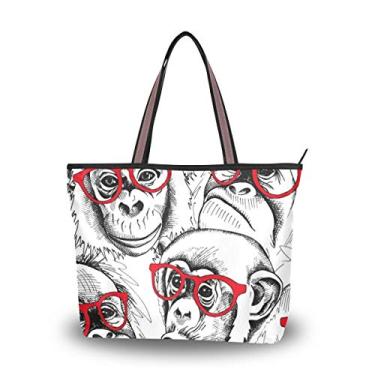 Imagem de ColourLife Bolsa de ombro com alça superior, retratos de macaco em óculos vermelhos, bolsa de ombro para mulheres e meninas, Multicolorido., Large
