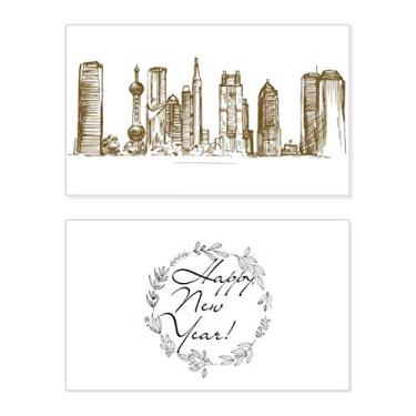 Imagem de Shanghai China Landmark Sketch Cartão comemorativo de ano novo mensagem presente