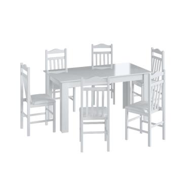 Imagem de Conjunto Mesa de Jantar Fixa com 4 Cadeiras Assento Estofado Móveis Canção - Branco