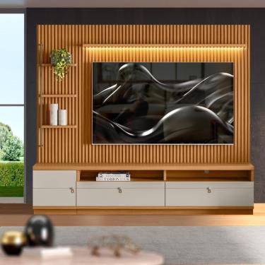 Imagem de Rack Com Painel Para Sala Ripado Modulado 75 Polegadas Nature Off White Shop Jm