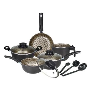 Imagem de Conjunto Panelas 8 Peças Antiaderente Creme Tampa De Vidro