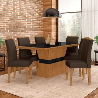 Imagem de Mesa De Jantar 6 Cadeiras Gênova Cinam/preto/marrom - Móveis Arapongas
