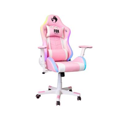 Imagem de Cadeira Gamer Fox Com Iluminação RGB Apoio Ajustavel Rosa e Preto