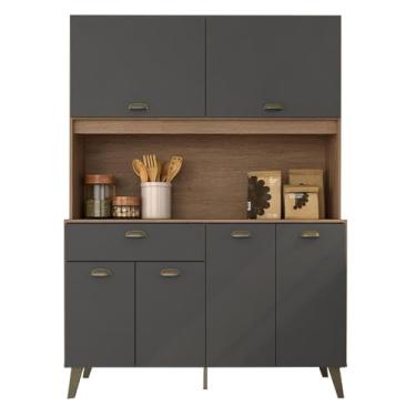 Imagem de Armário Kit De Cozinha Emily Retro 6 Portas Carvalho/grafite - Ma Carvalho Americano/grafite