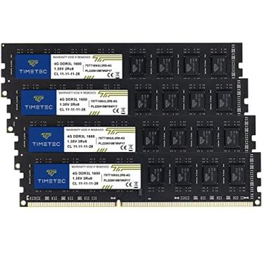 Imagem de Timetec Kit de 16 GB (4 x 4 GB) DDR3L / DDR3 1600 MHz PC3L-12800 / PC3-12800 Não-ECC sem buffer 1,35 V / 1,5 V CL11 2Rx8 Dual Rank 240 Pin UDIMM Desktop PC Upgrade de módulo de memória RAM (kit de 16 GB (4 x 4 x 4 GB))