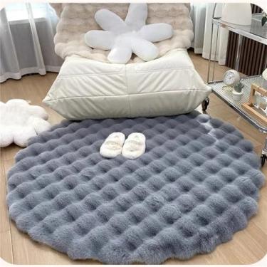 Imagem de Tapete felpudo antiderrapante para decoração de quarto, tapete redondo de pelúcia para sala de estar, área macia, quarto, cabeceira, tapete macio, cinza, 100x100cm