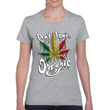 Imagem de Camiseta feminina Don't Panic It's Organic 420 Weed Pot Leaf Smoking Marijuana Legalize Cannabis Stoner Pothead, Cinza, M