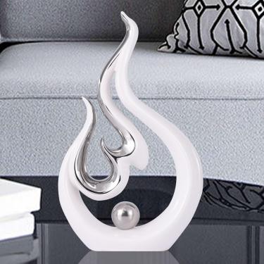 Imagem de Decoração branca de cerâmica estátua em forma de chama para decoração de casa moderna acentos prata, decoração de arte de escultura abstrata, decoração branca elegante para sala de estar quarto prateleira de escritório mesa centros de mesa