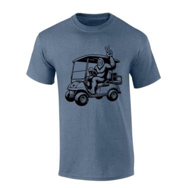 Imagem de Camiseta masculina de golfe, carrinho de golfe, pé grande, engraçada, sinal de paz, manga curta, Índigo mesclado, 4G